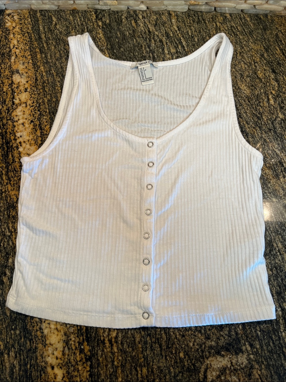 Forever 21 white ribbed snap button up size small tank top